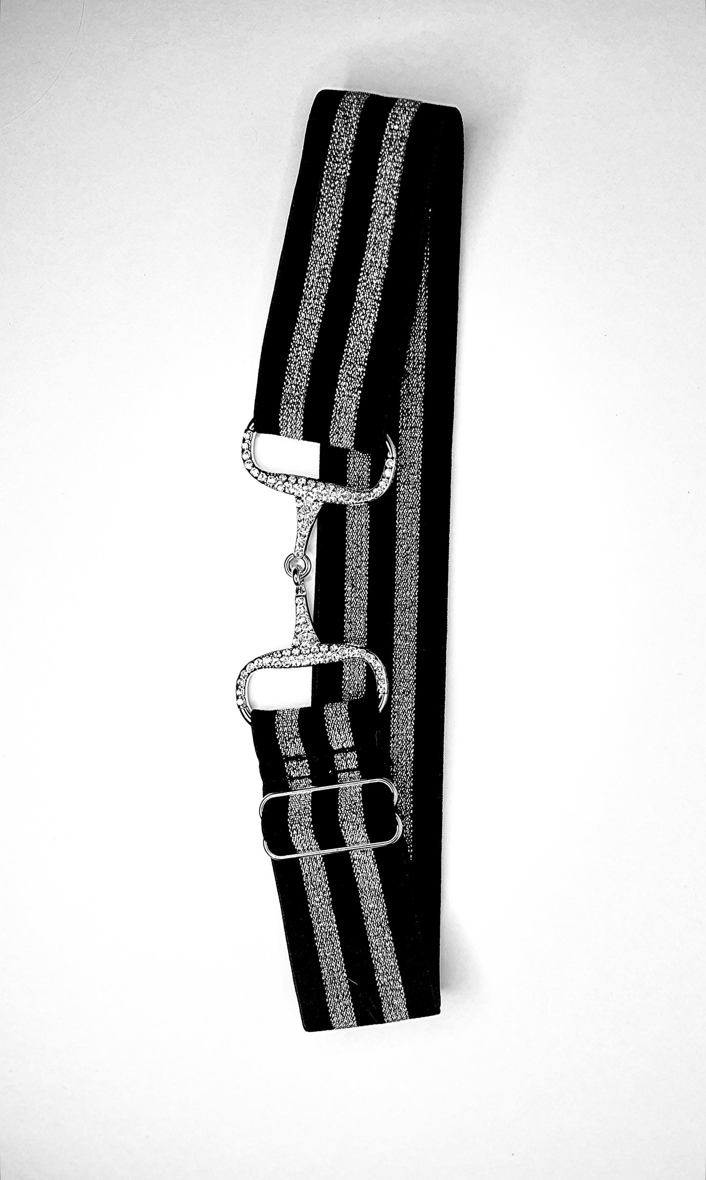 snaffle belt black and silver twin stripe