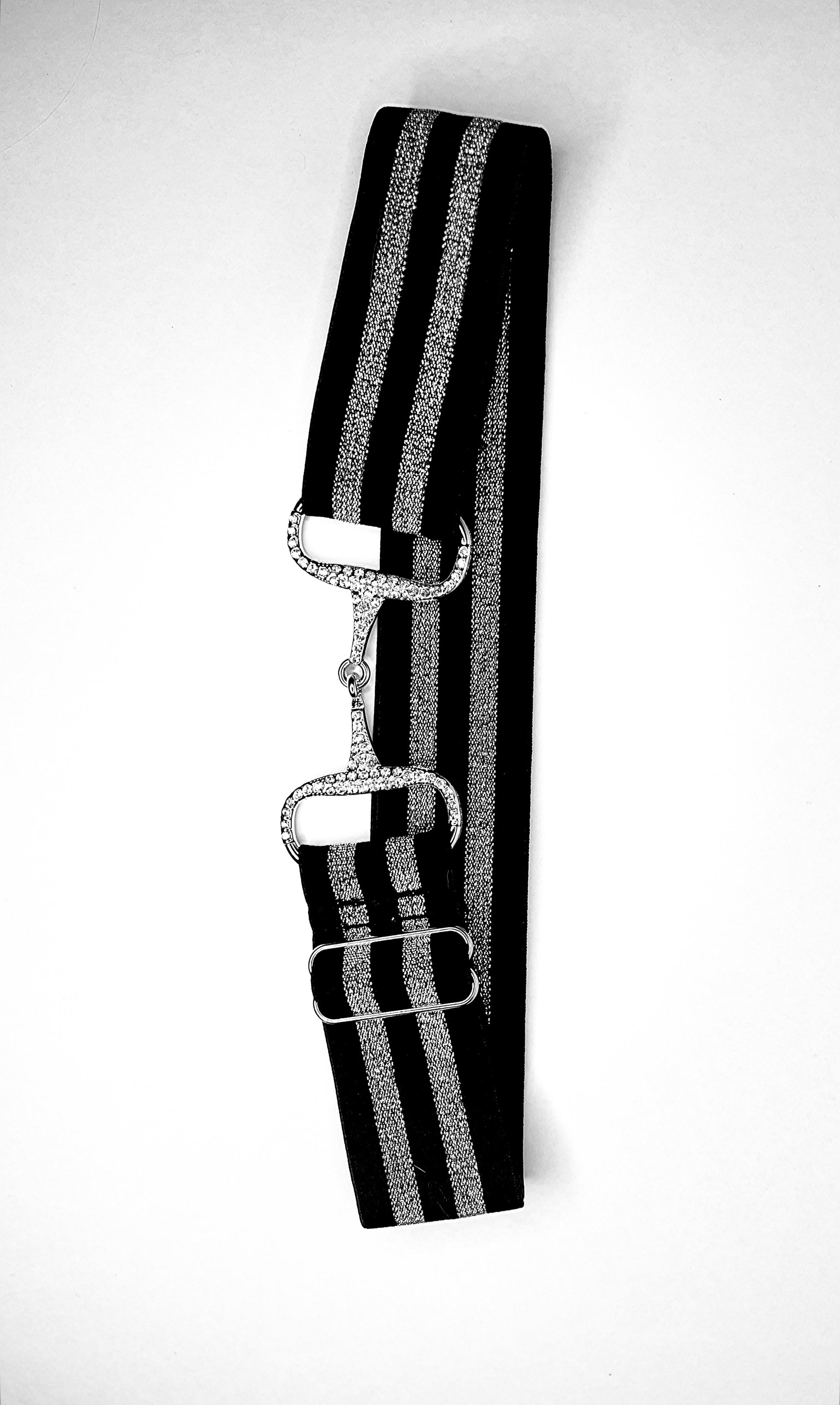 snaffle belt  black and silver twin stripe